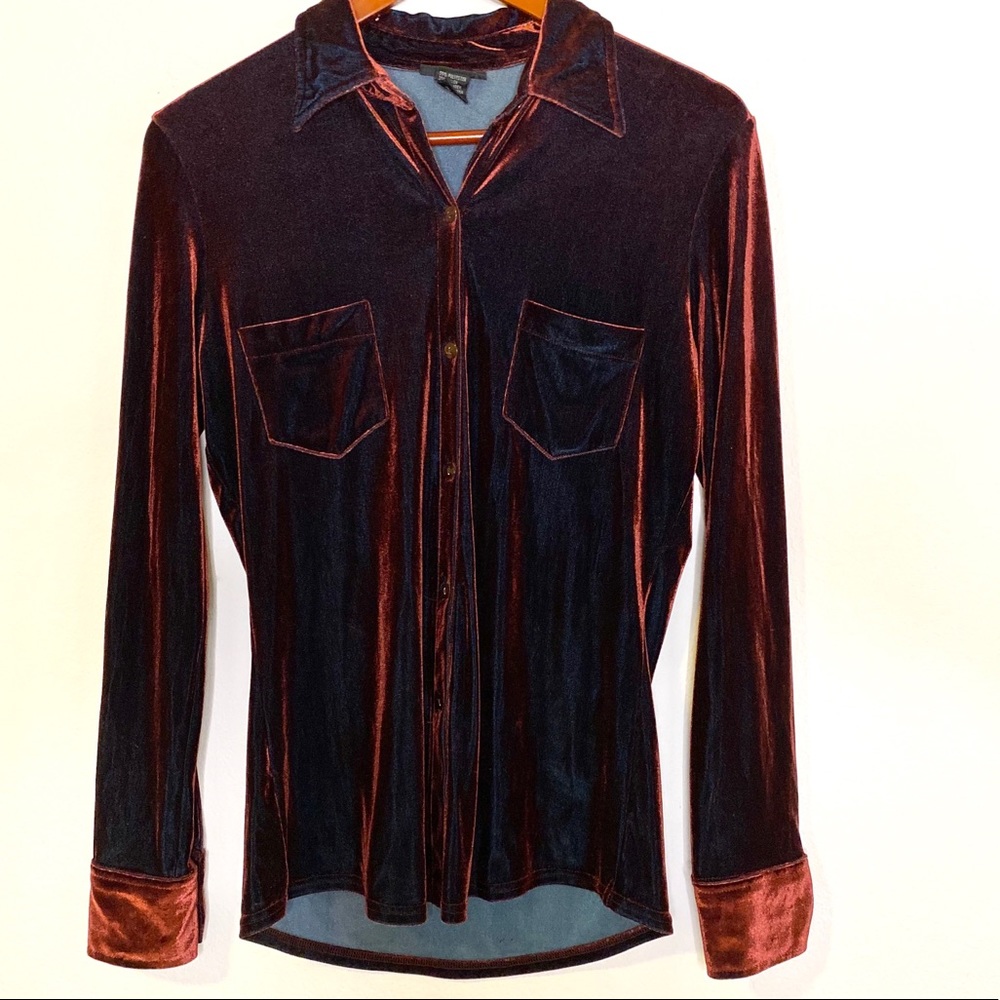 EXPRESS Velvet Button Up Burgundy Blouse